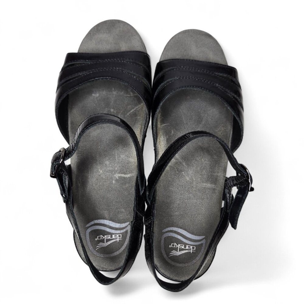 Dansko Sissy Patent Heeled Sandal's Women's Black Cushion Insole Open Toe 8.5/9 - Picture 5 of 9